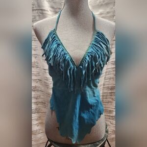 Stylish Fringed Blue Camisole Top